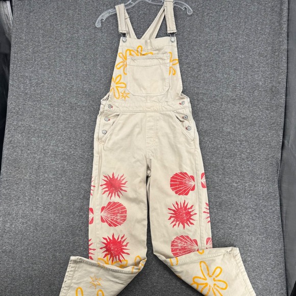 We The Free Free People Ziggy Sun Shell  Overalls Ecru Denim Straight Dungarees - Picture 2 of 14